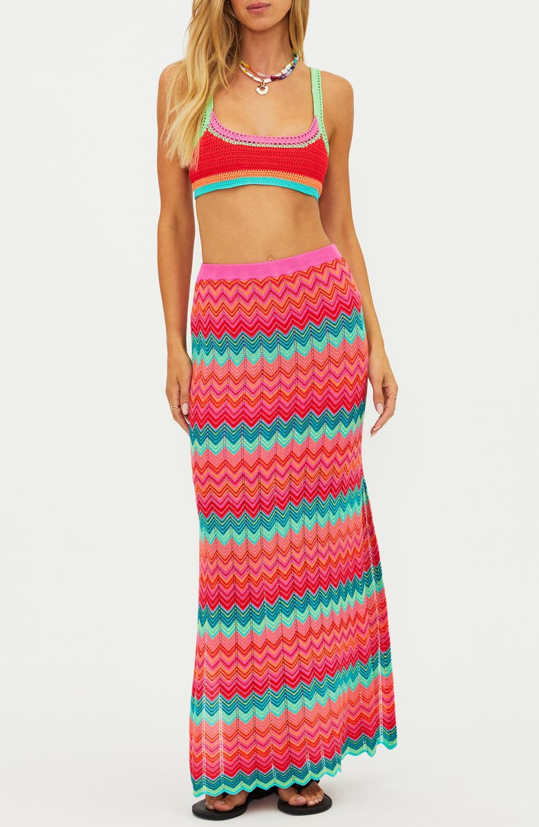 Beach Riot Ivana Stripe Open Knit Cover-Up Maxi Skirt, Main, color, Strawberry Ice Chevron