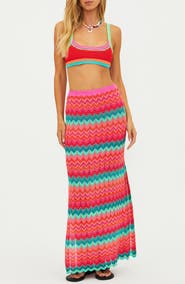 Beach Riot Ivana Stripe Open Knit Cover-Up Maxi Skirt