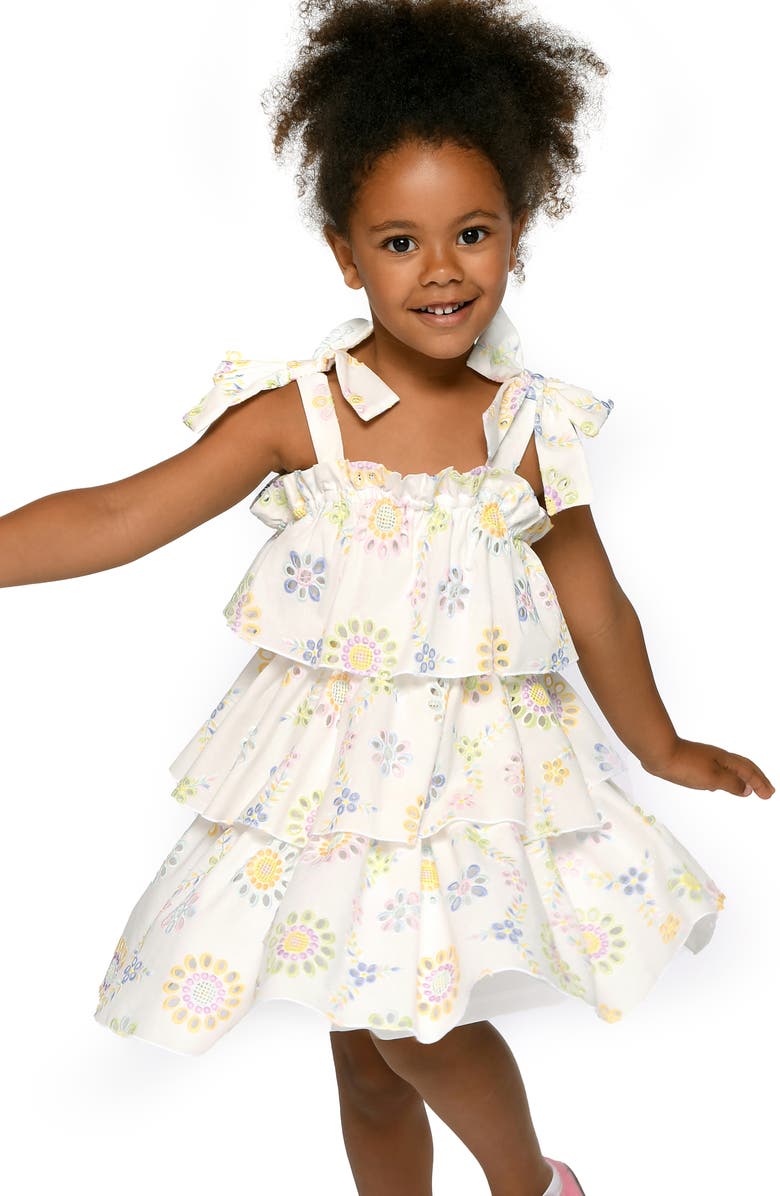 Hannah Banana Kids' 3-Tier Embroidered Dress, Alternate, color, White Multi