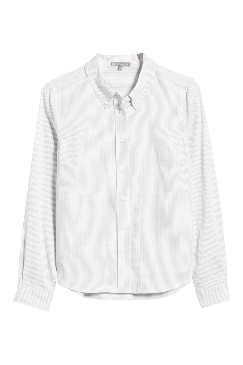 Stripe Cotton Blend Button-Down Shirt, Alternate, color, GREY/ WHITE