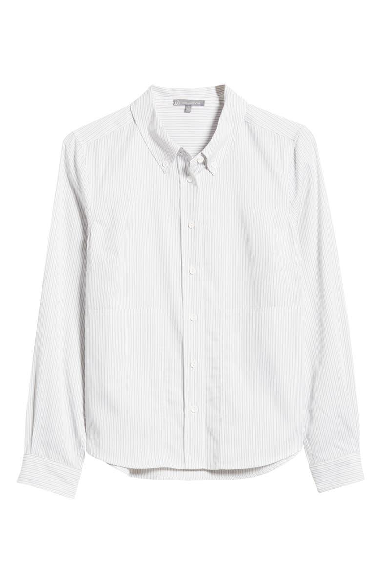Wit & Wisdom Stripe Cotton Blend Button-Down Shirt, Alternate, color, Grey/ White