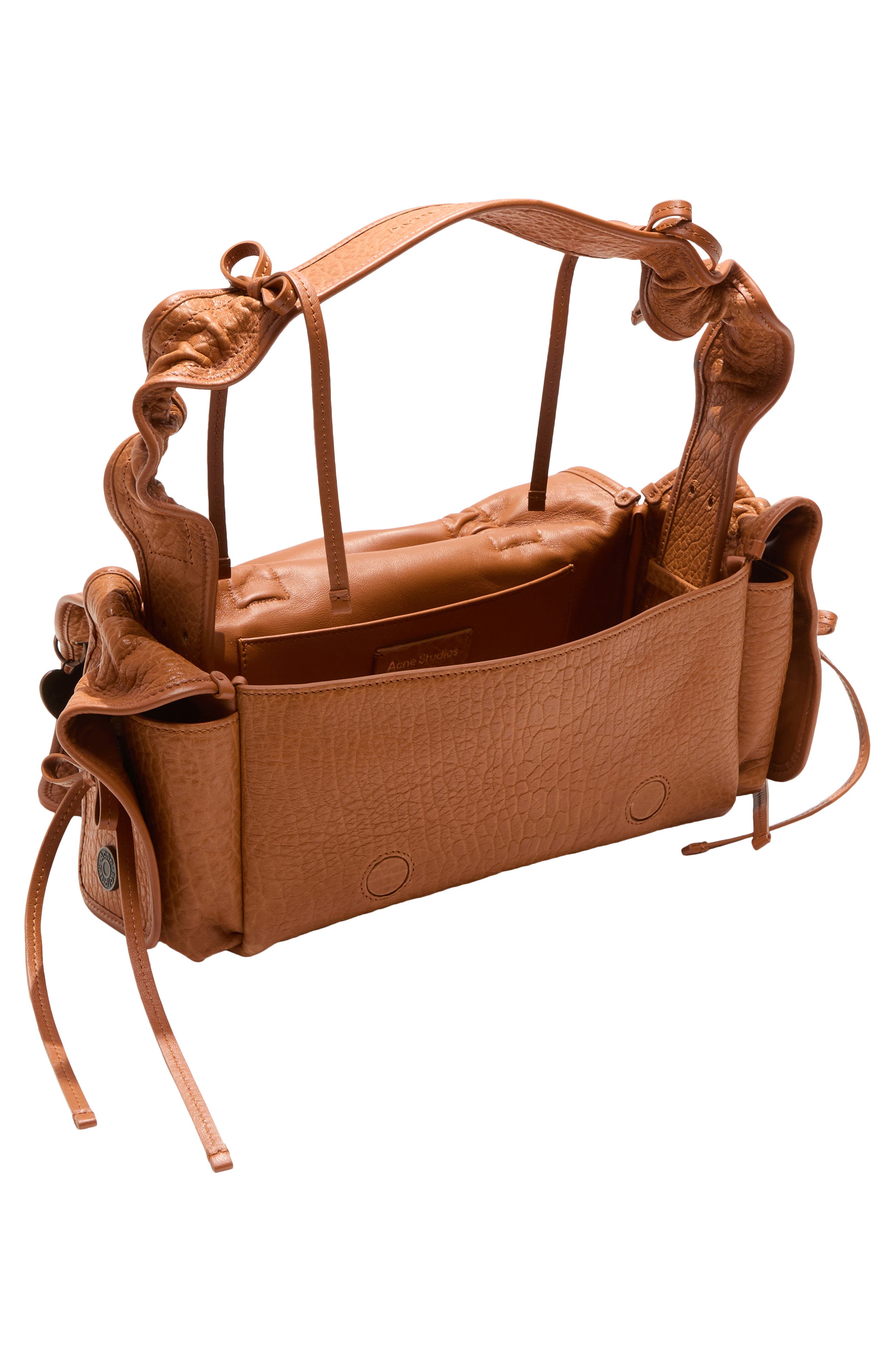 Acne Studios Multipocket Big Grainy Leather Shoulder Bag, Alternate, color, Cognac Brown