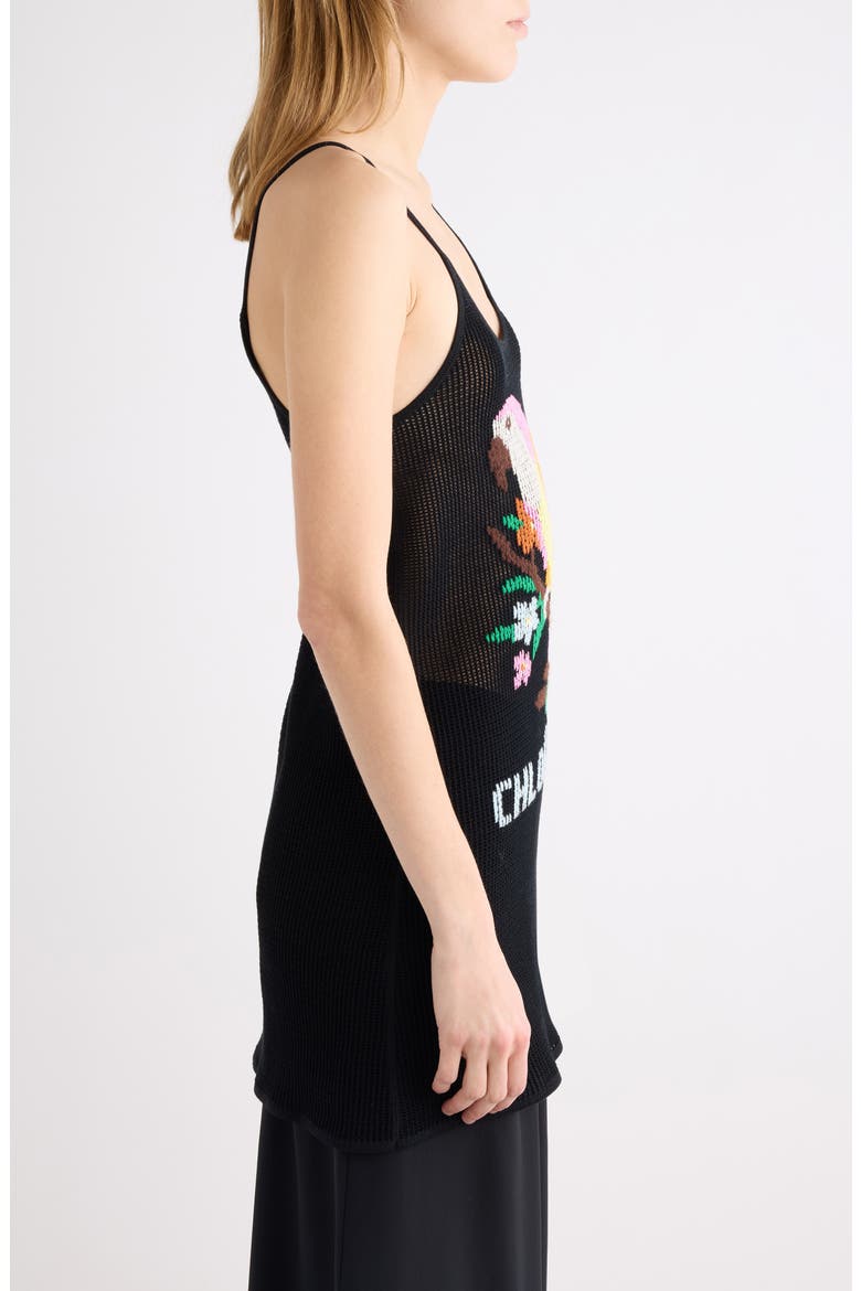 Parrot Mesh Sleeveless Cotton Minidress, Alternate, color, BLACK