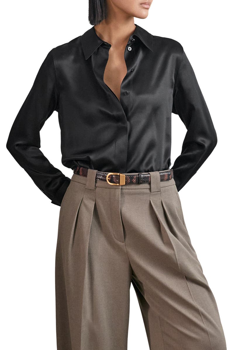 Reiss Ameira Silk Button-Up Shirt, Main, color, Black