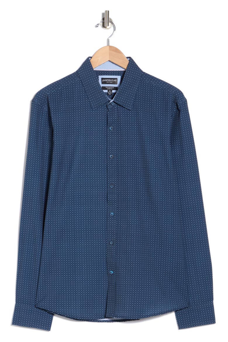 Dot Print Button-Up Shirt, Alternate, color, NAVY