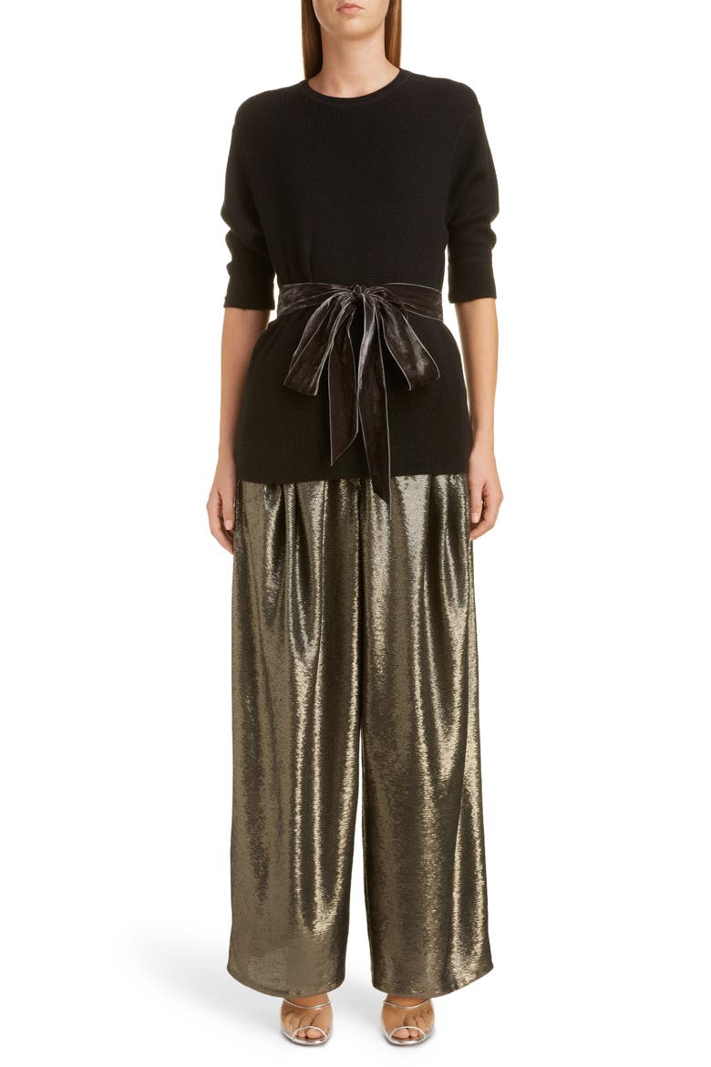 High Waist Wide Leg Sequin Pants, Alternate, color, GREY