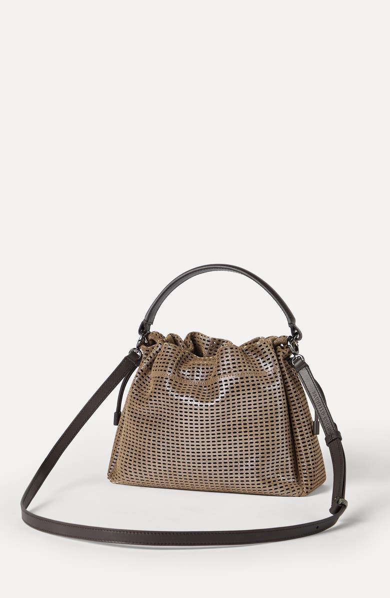 Brunello Cucinelli Leather Mellow small bucket bag, Alternate, color, Brown