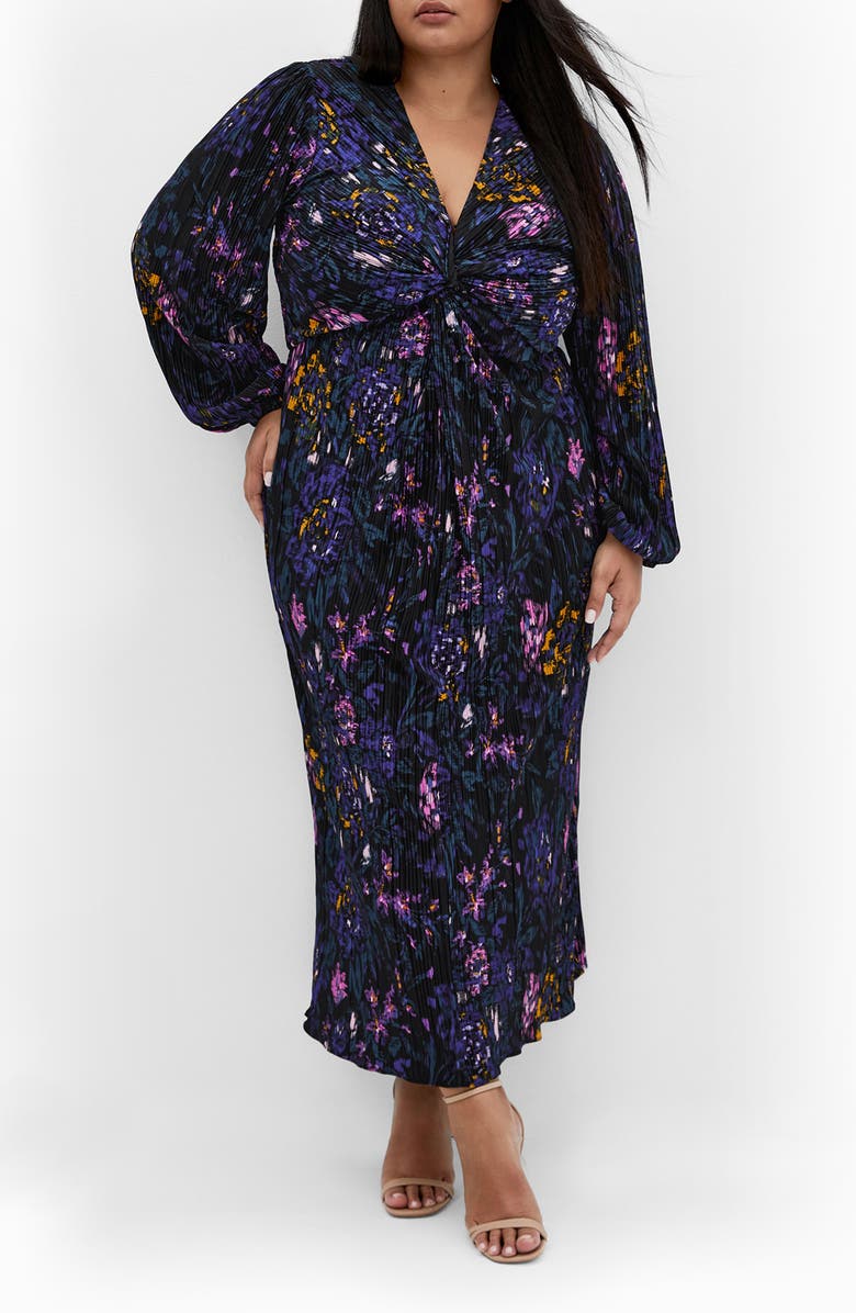 City Chic Kaya Floral Long Sleeve Maxi Dress, Main, color, Etched Floral