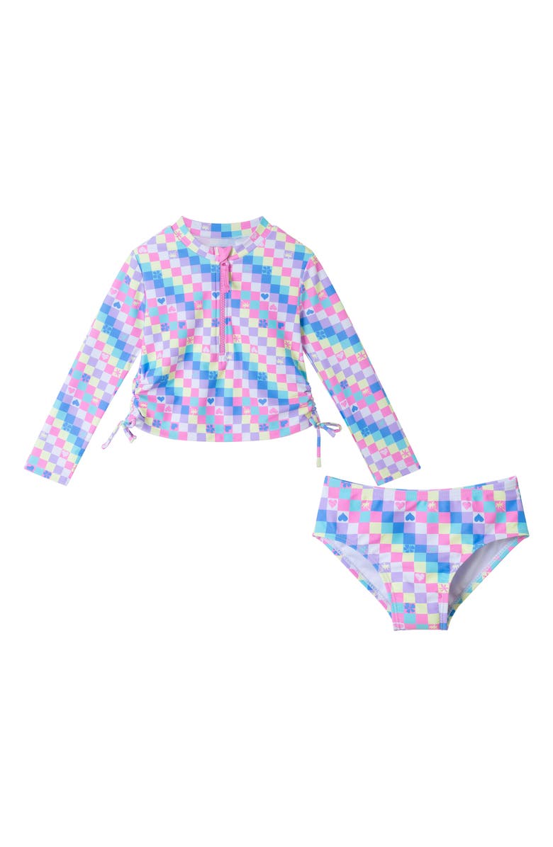 Andy & Evan Kids' Check Long Sleeve Two-Piece Rashguard Swimsuit, Main, color, 