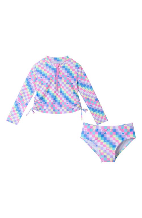 ANDY & EVAN ANDY & EVAN KIDS' CHECK LONG SLEEVE TWO-PIECE RASHGUARD SWIMSUIT
