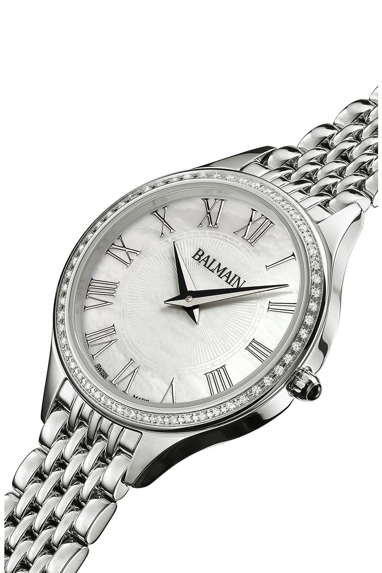Mother-of-Pearl Diamond Bracelet Watch, 29mm, Alternate, color, STAINLESS STEEL