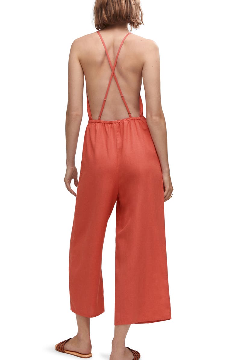 MANGO Open Stitch Panel Crop Jumpsuit, Alternate, color, 