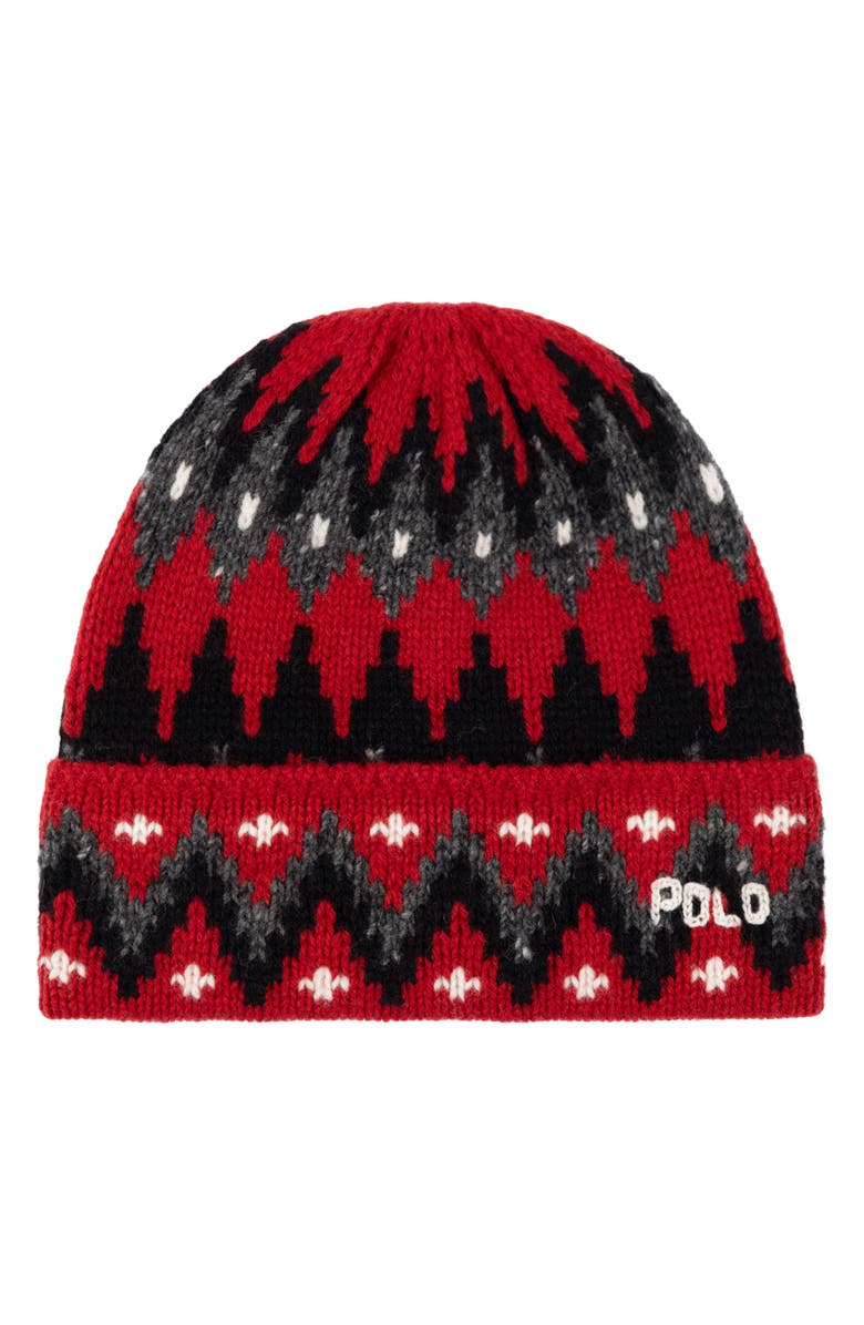 Polo Ralph Lauren Fair Isle Wool Blend Beanie, Main, color, Red Multi