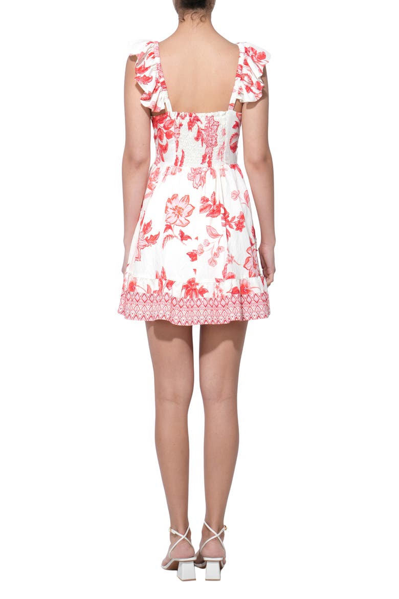 Rosa Floral Border Print Tiered Minidress, Alternate, color, IVORY/ RED