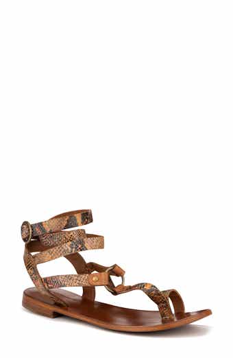 VINTAGE FOUNDRY Vina Snake Embossed Leather Ankle Strap Flat Sandal