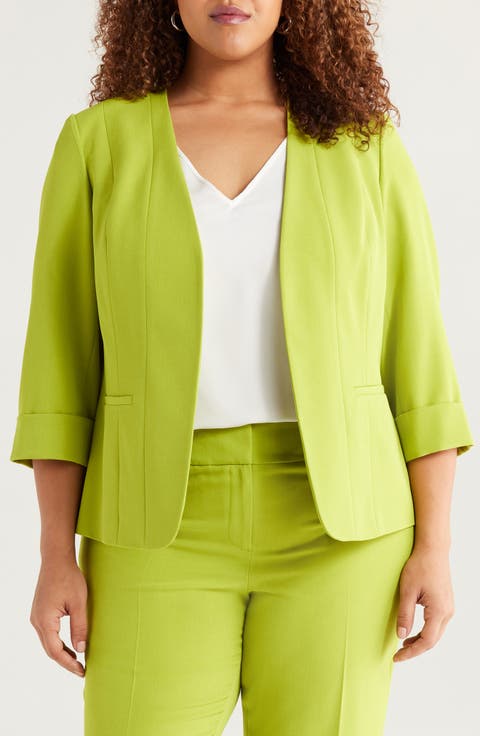 Cardigan-Style Stretch Crepe Blazer (Plus)