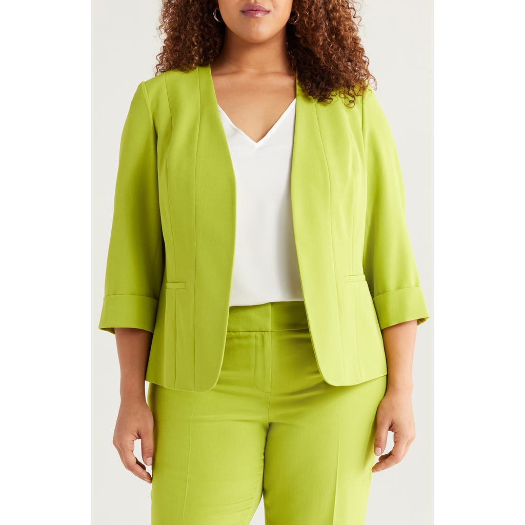 Kasper Womens Collarless Jacket Stretch Crepe Sheath Dress In Kiwi
