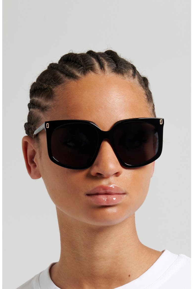 57mm Geometric Square Sunglasses, Alternate, color, BLACK/ GREY