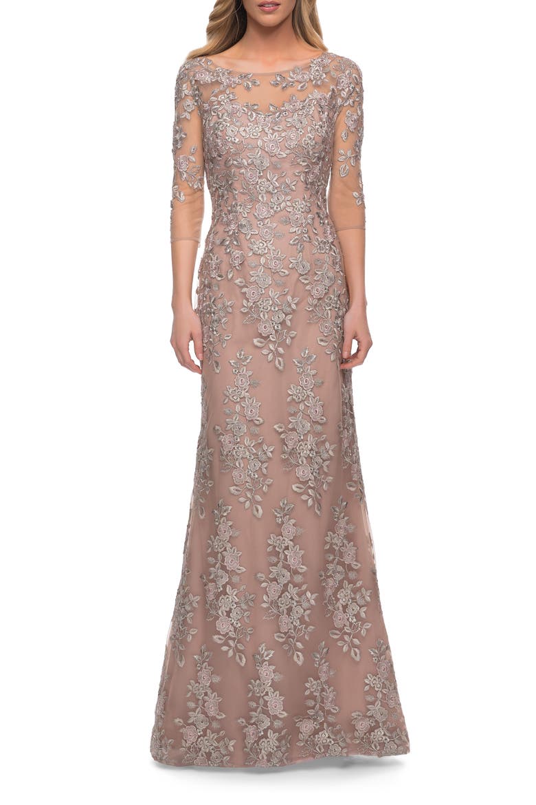 Floral Column Gown, Alternate, color, CHAMPAGNE