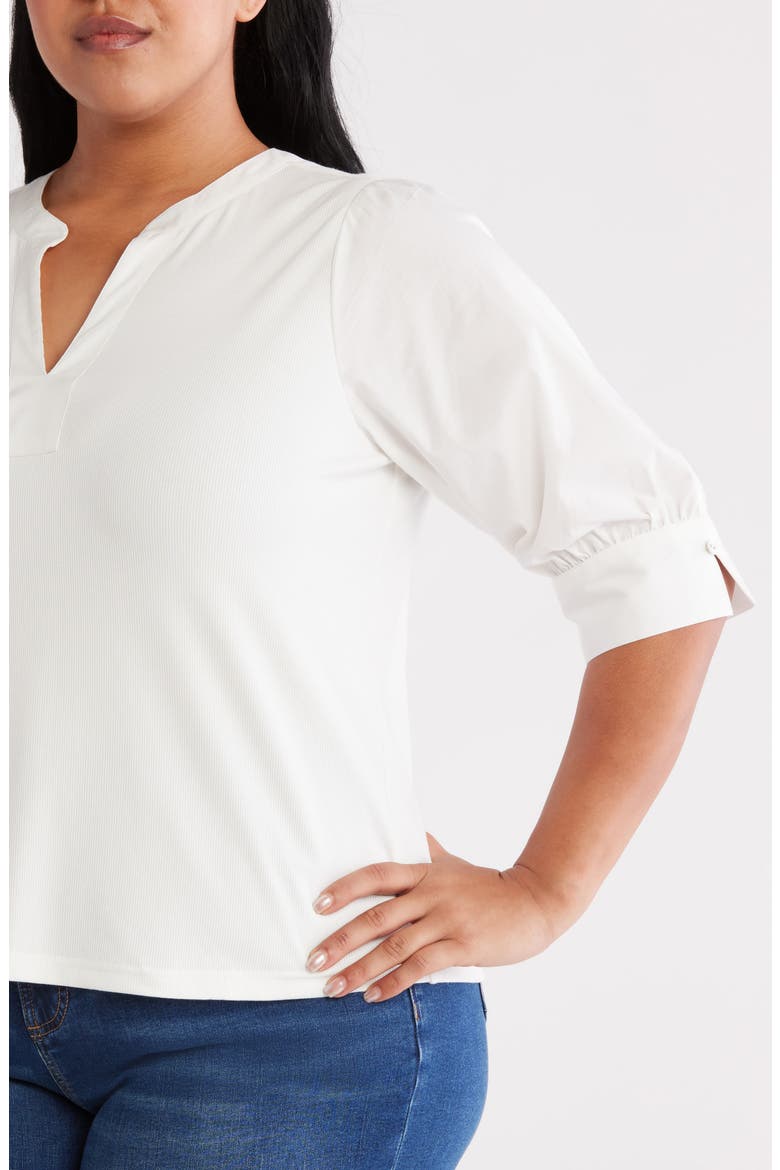 Mixed Media Puff Sleeve Top, Alternate, color, OFF WHITE