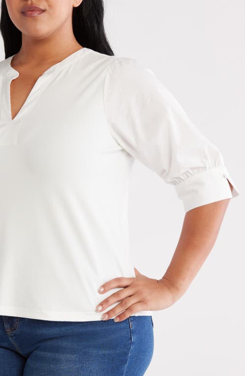 Wit & Wisdom Mixed Media Puff Sleeve Top In White