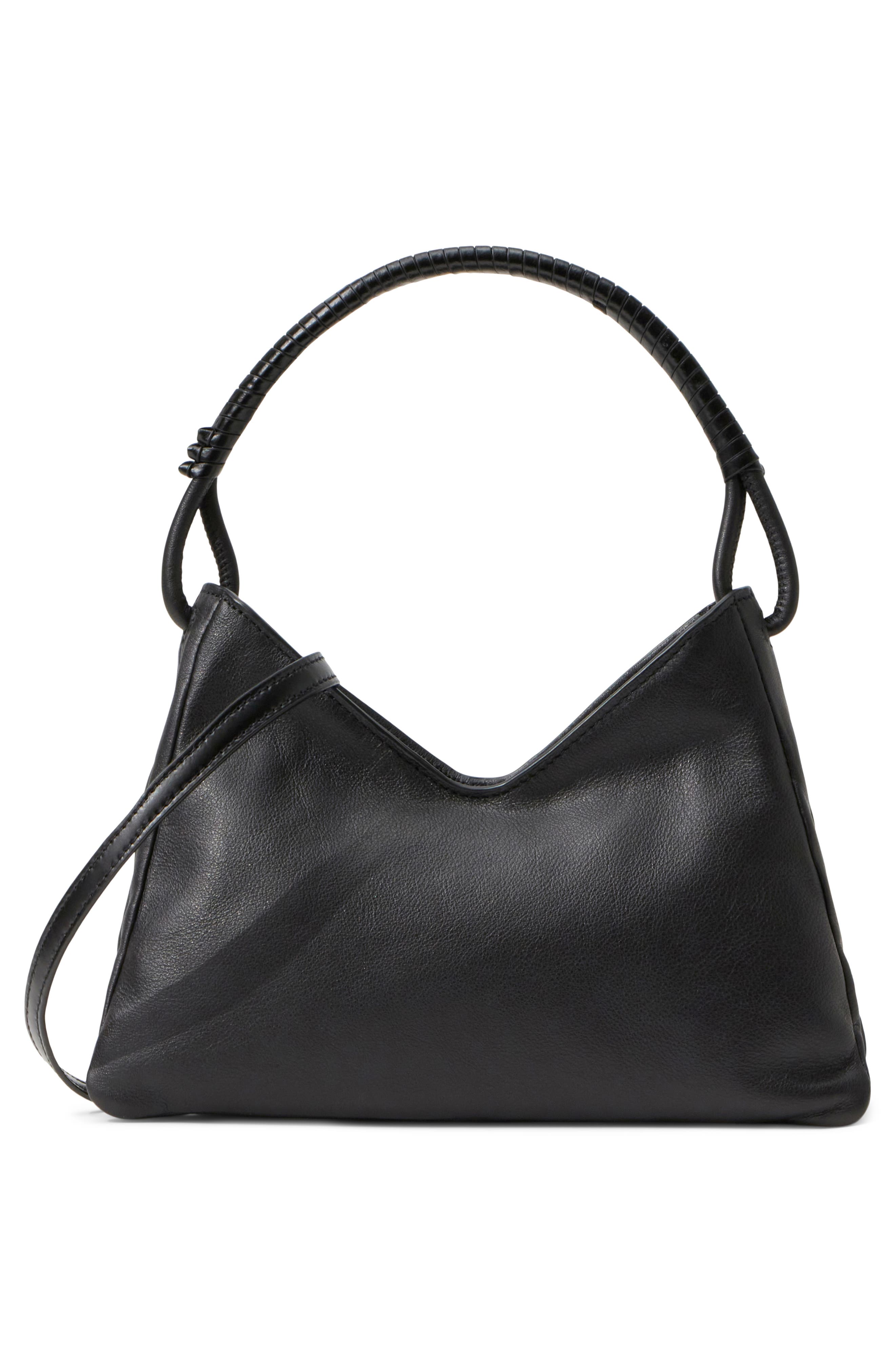STAUD Valerie Leather Shoulder Bag, Alternate, color, Black