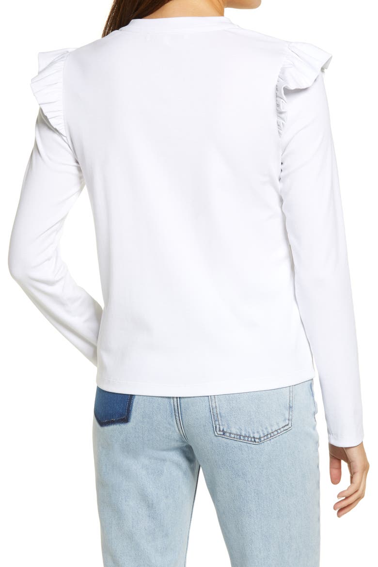 Ruffle Shoulder Top, Alternate, color, WHITE