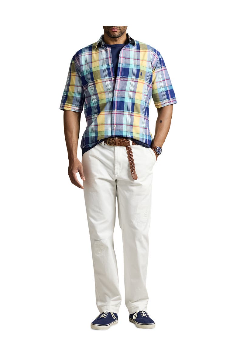 Polo Ralph Lauren Big
Tall Plaid Oxford Sport Shirt, Alternate, color, Navy Yellow Multi