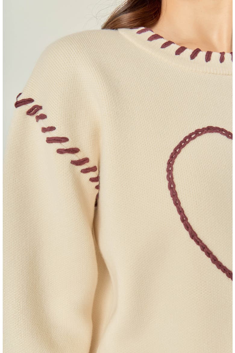Heart Whipstitch Sweater, Alternate, color, CREAM/ BROWN