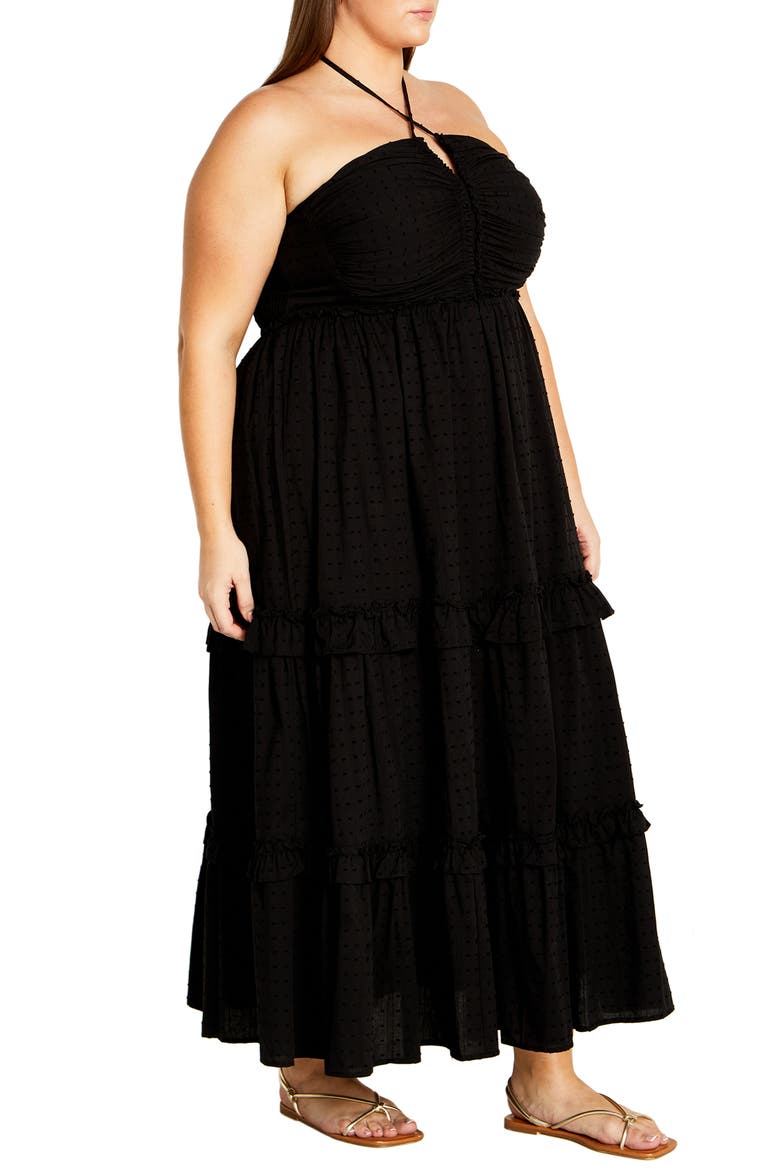 Ivy Clip Dot Tiered Halter Dress, Alternate, color, BLACK