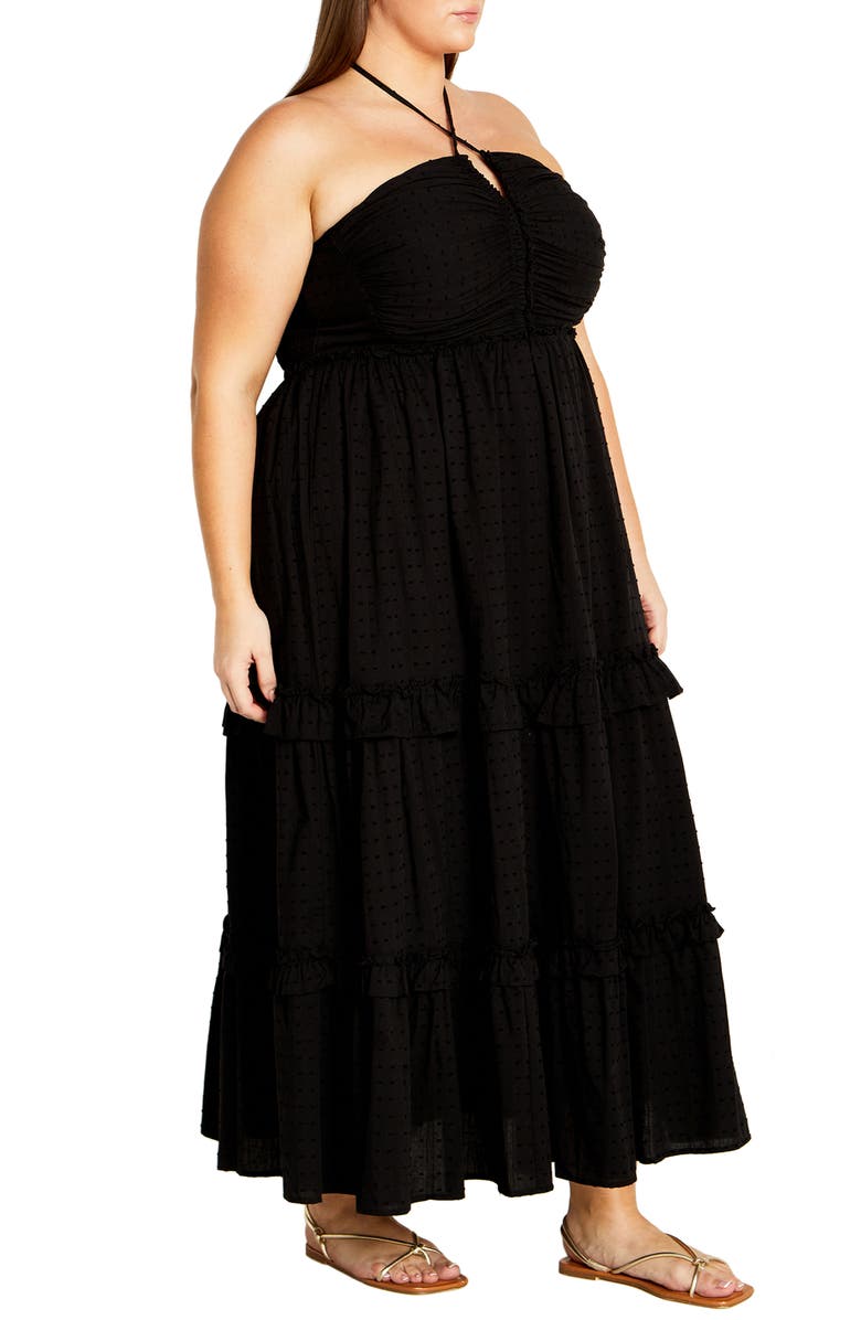 City Chic Ivy Clip Dot Tiered Halter Dress, Alternate, color, Black