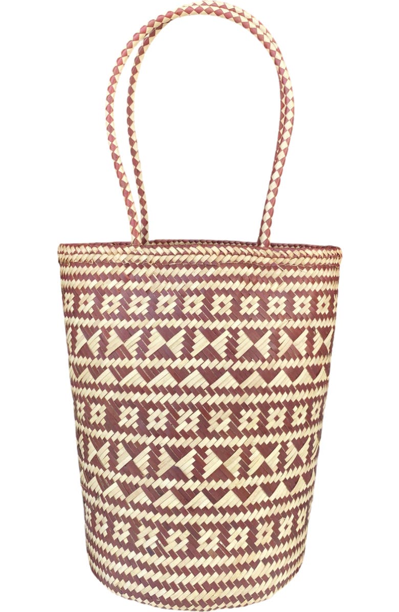 The Artisan & Company Palm Leaf Shopper Market Tote, Main, color, Natural/Rust