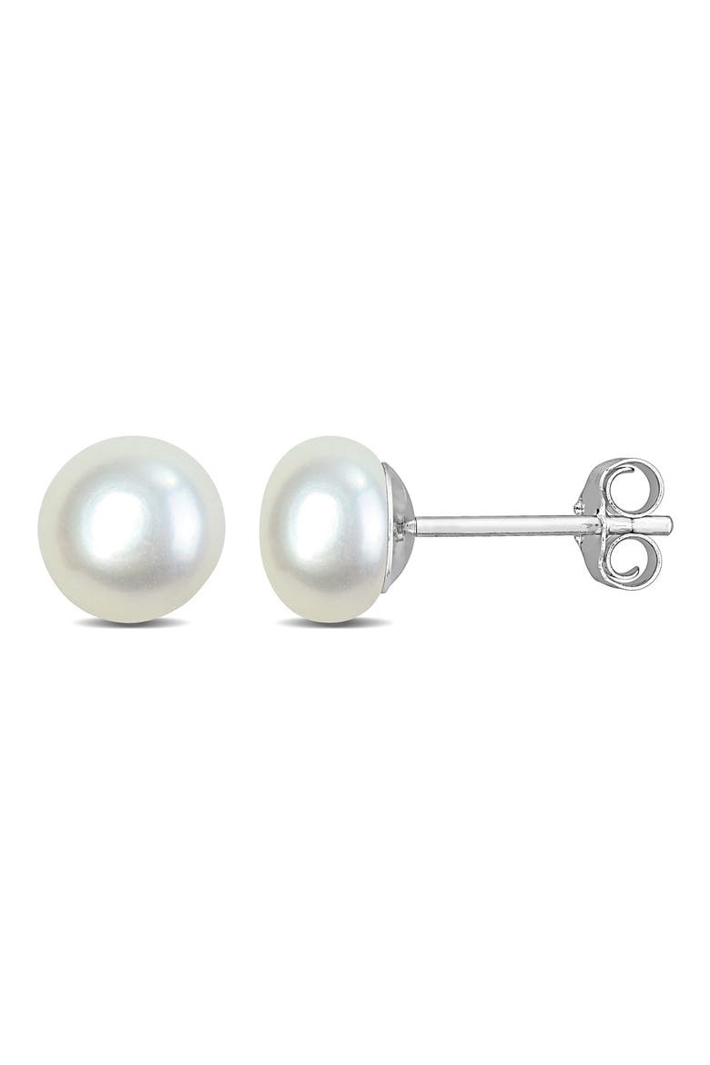 Sterling Silver Cultured White Pearl Stud Earrings, Main, color, SILVER