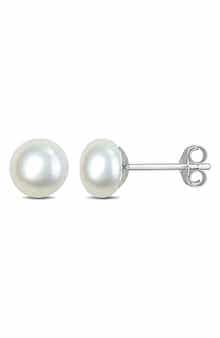 Sterling Silver Cultured White Pearl Stud Earrings