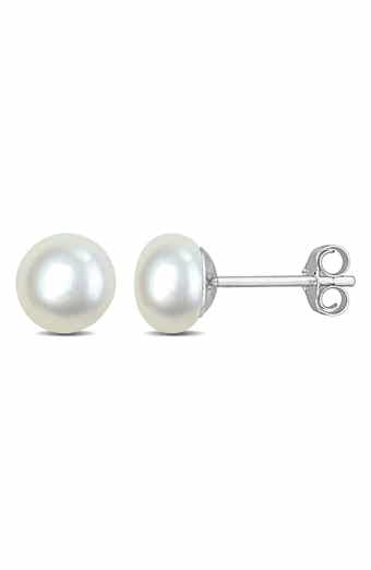 Sterling Silver Cultured White Pearl Stud Earrings