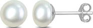 DELMAR Sterling Silver Cultured White Pearl Stud Earrings