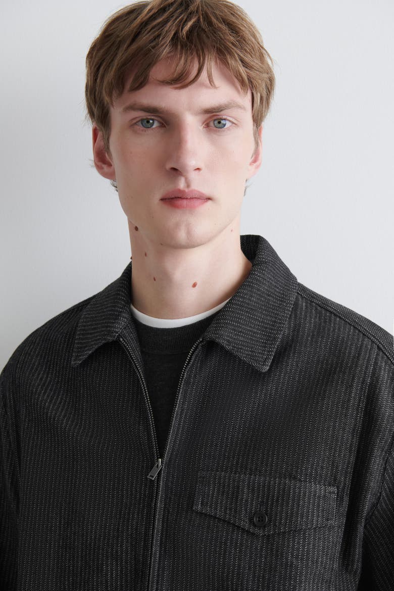 Pinstriped Denim Zip-Up Overshirt, Alternate, color, BLACK / PINSTRIPED