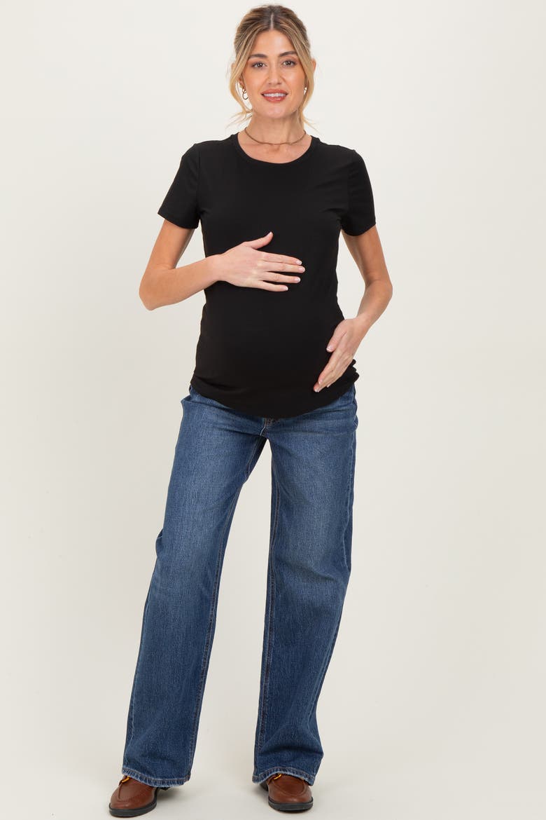 Dark Wash Wide Leg Maternity Jeans, Alternate, color, Navy Blue
