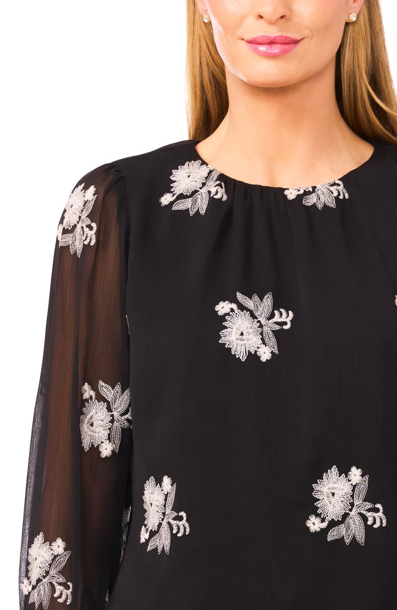 CeCe Floral Embroidered Ruffle Cuff Georgette Top, Alternate, color, 