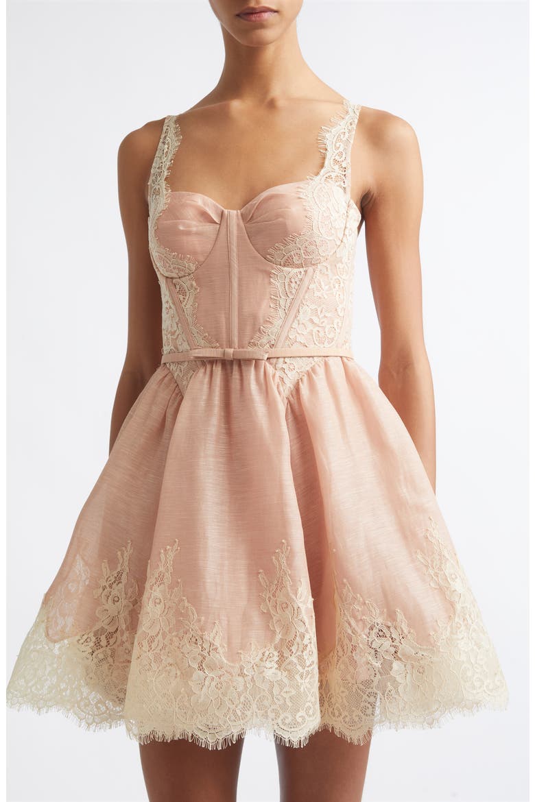 Valiant Lace Trim Corset Minidress, Alternate, color, LIGHT PINK