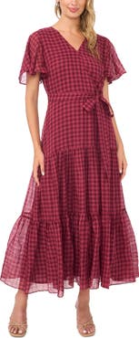 Vince Camuto Fit & Flare Gingham Maxi Dress