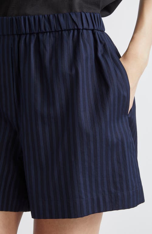 Theory Stripe Cotton Boxers Shorts In Blue
