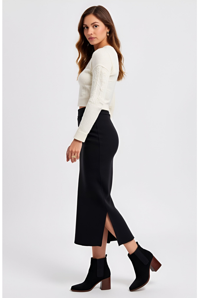 Soft Stretch Knit Midi Skirt, Alternate, color, Black