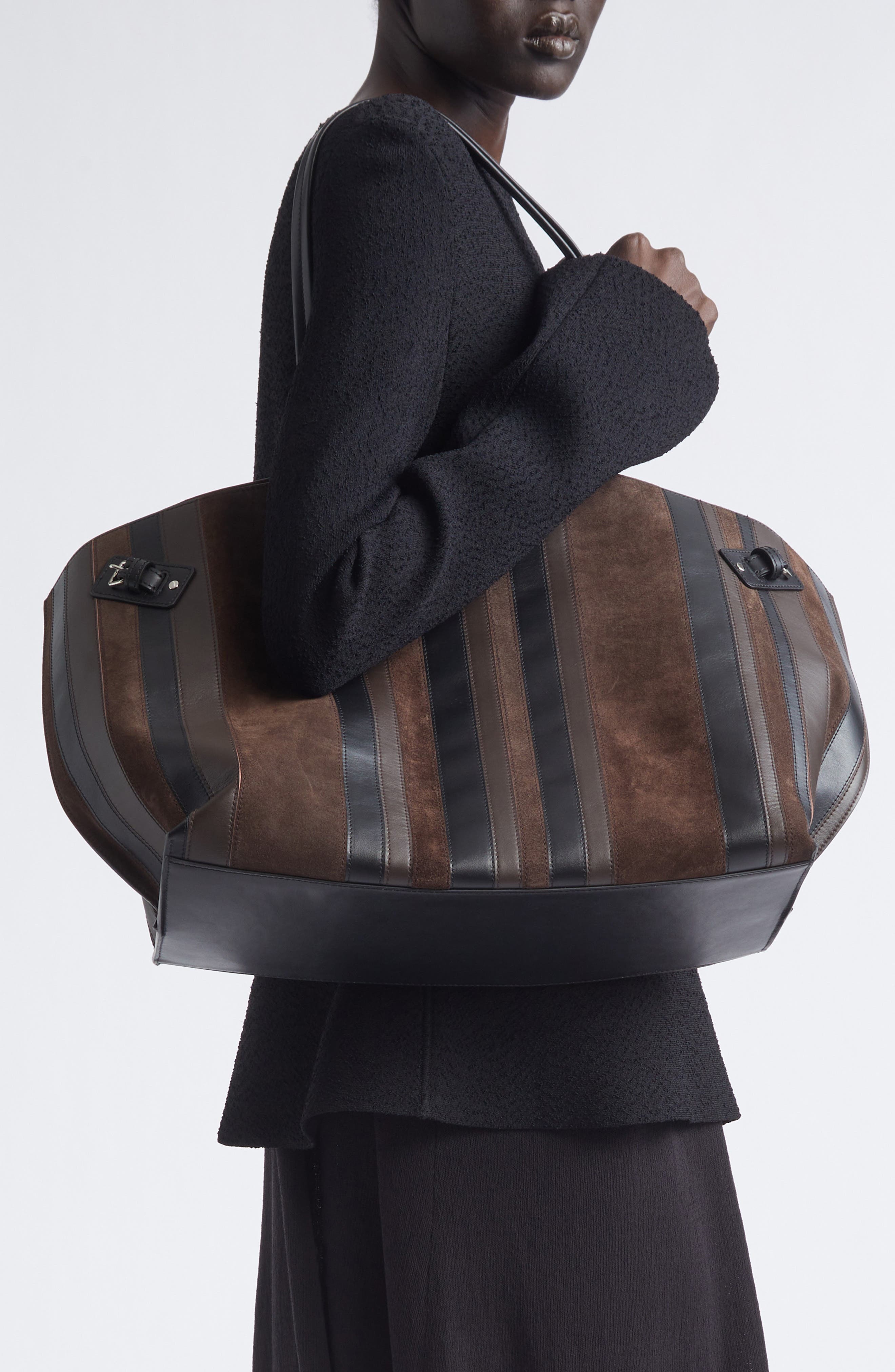 Days Striped Leather Tote, Alternate, color, BLACK/ ESPRESSO