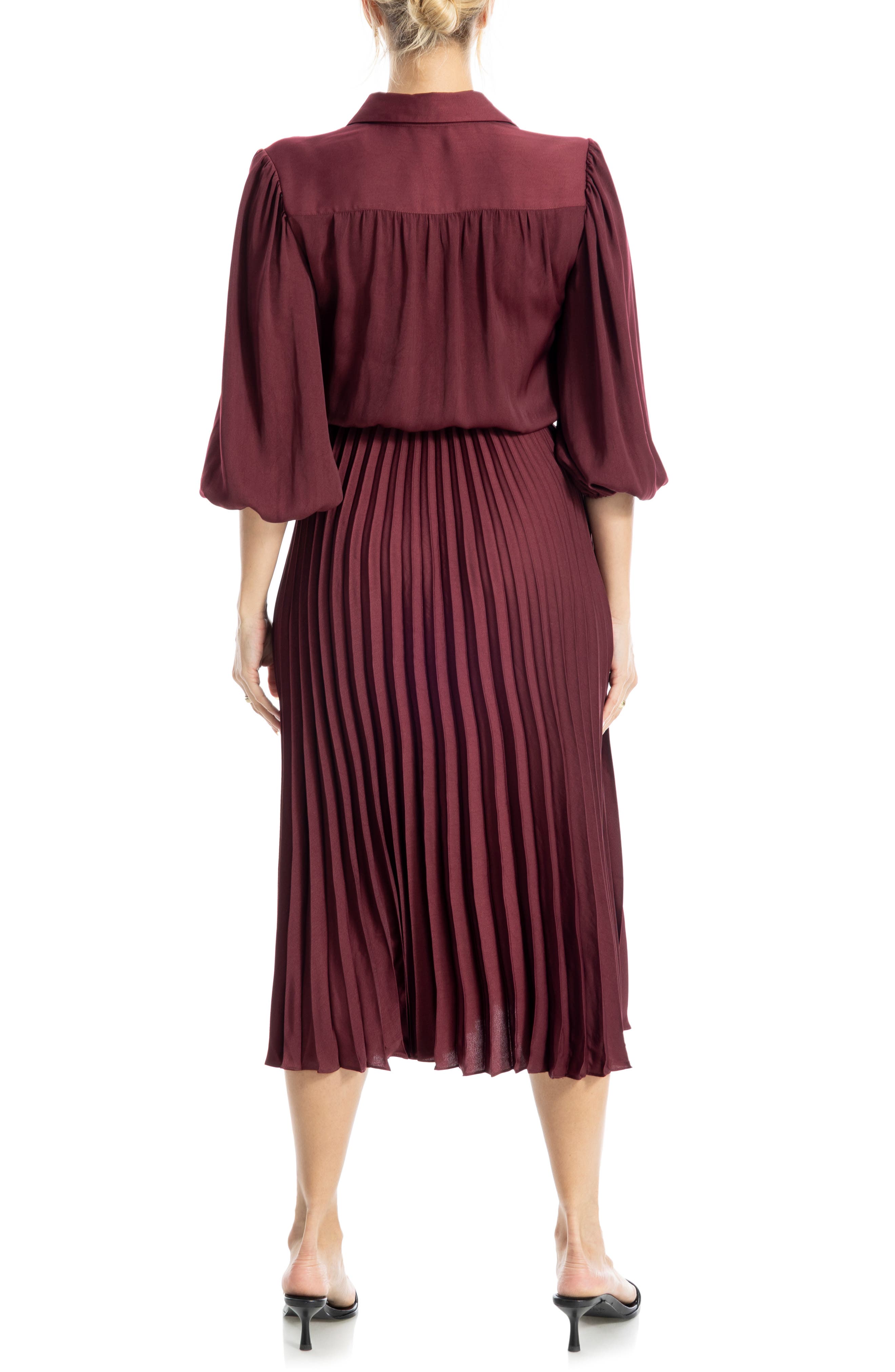 Three-Quarter Sleeve Satin Midi Shirtdress - image 4