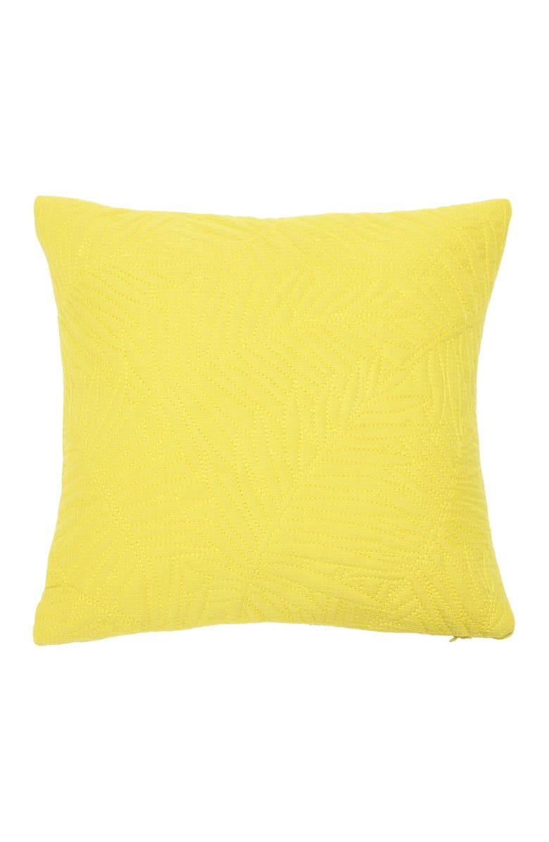 Storied Home Cotton Pillow with Quilted Fern Frond Pattern, Main, color, Green