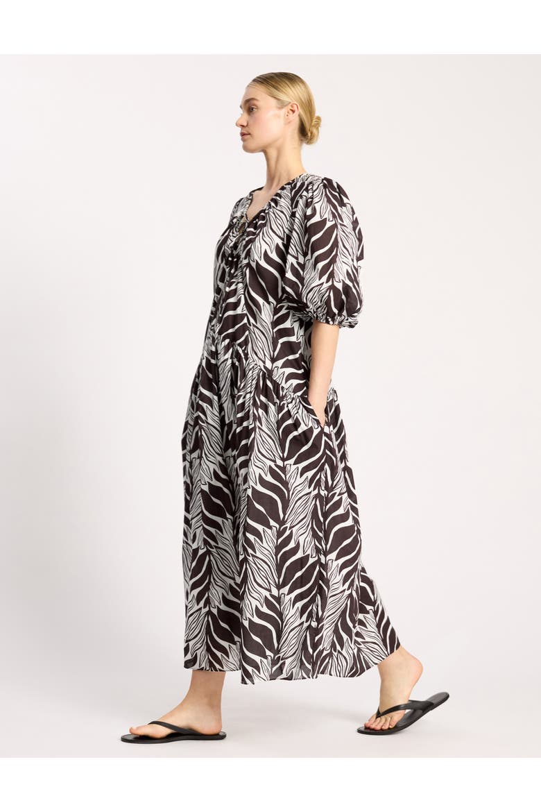 Mono Palm Tie-Neck Maxi Dress, Alternate, color, Brown