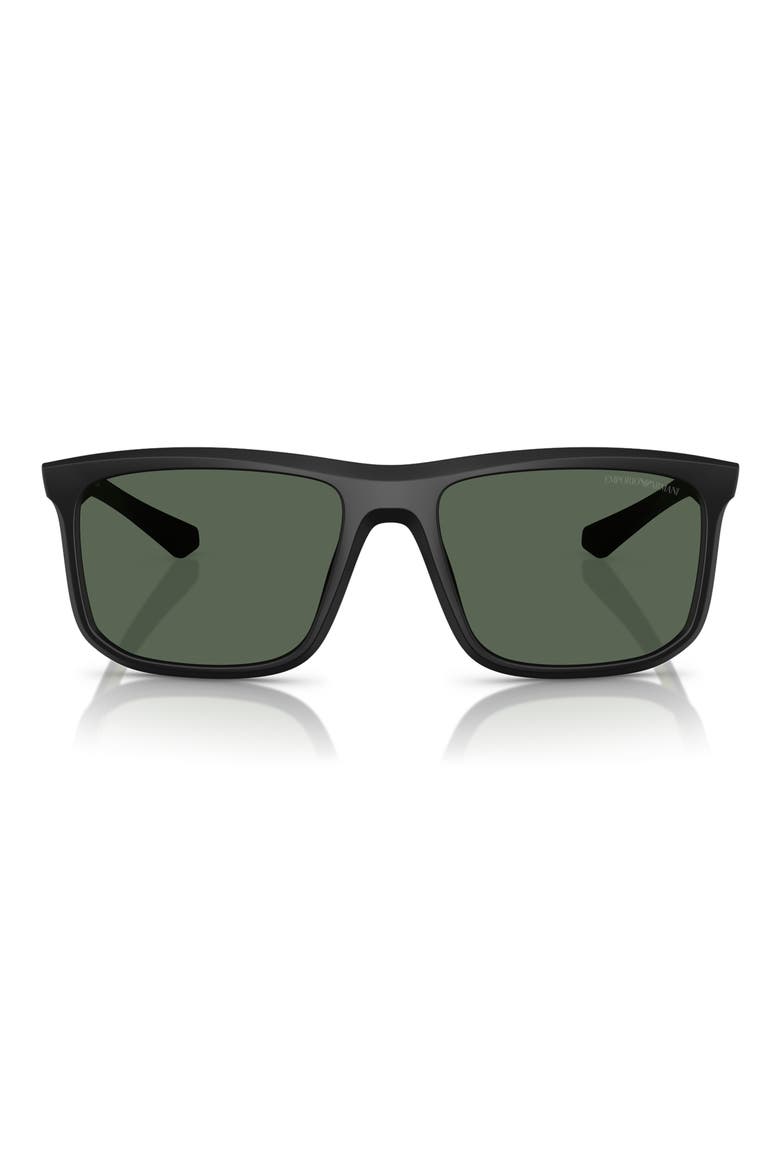 57mm Square Sunglasses, Main, color, MATTE BLACK / DARK GREEN