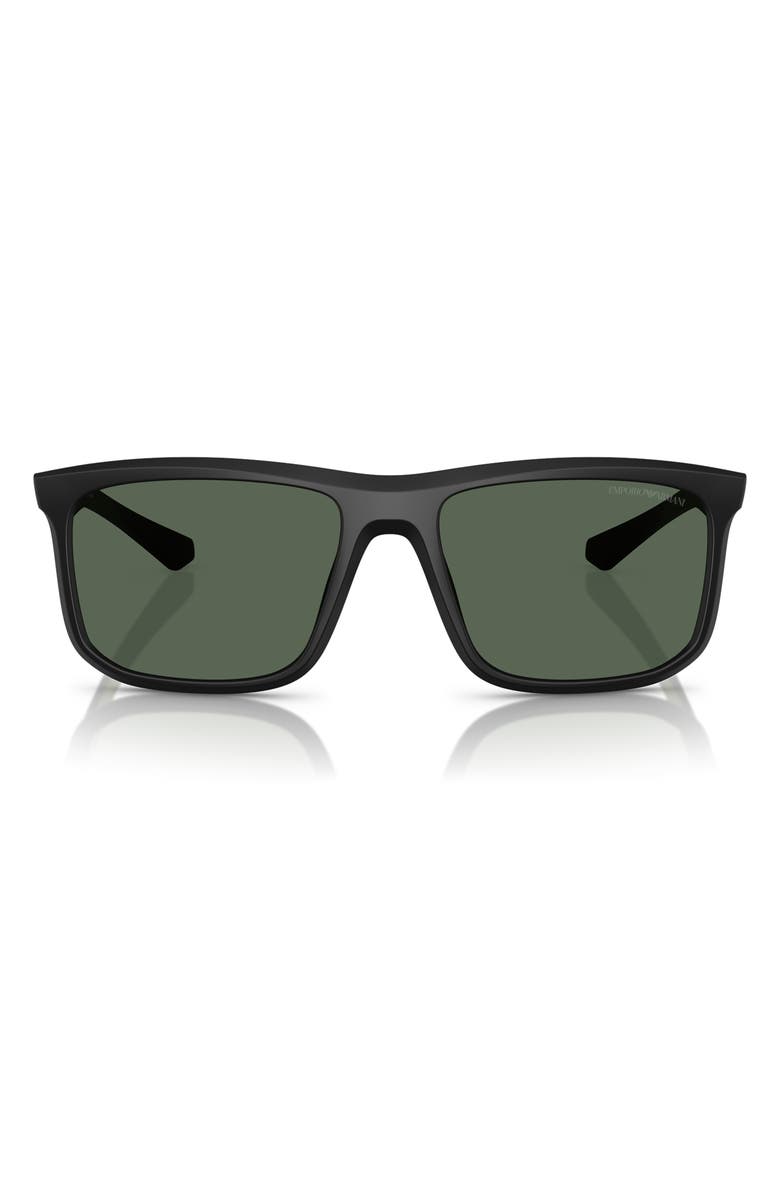 Emporio Armani 57mm Square Sunglasses, Main, color, Matte Black / Dark Green