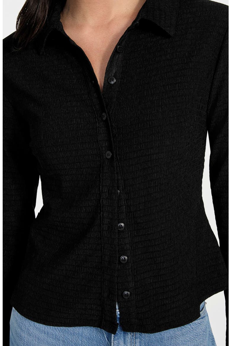 Tessa Floral Smocked Button-Up Shirt, Alternate, color, JET BLACK